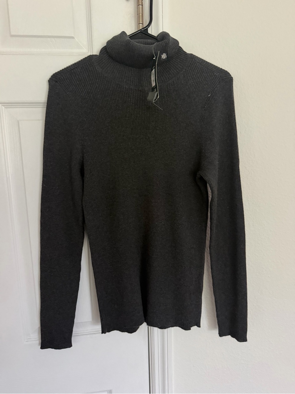 Lauren Ralph Lauren Grey Melange Ribbed Turtleneck Sweater L